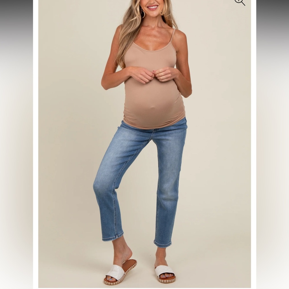 Pinkblush // Blue Slim Straight Maternity Ankle Crop Jeans